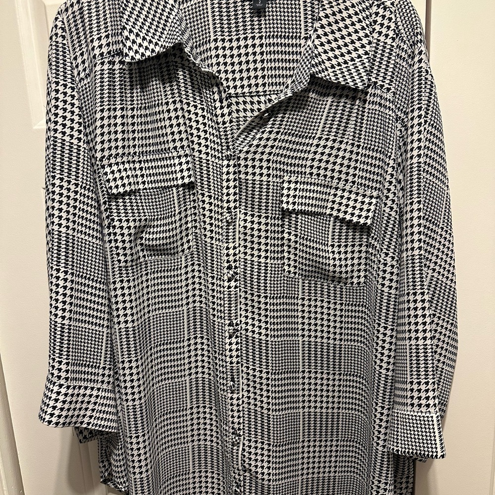 Black and White Houndstooth Button-Up Shirt